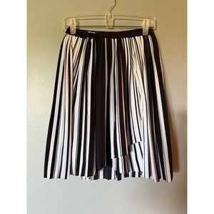 Worthington Petite Striped Pleated Midi Skirt Black & White Cascade Hem 8P